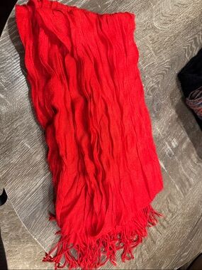Red Textured Fringe Throw Scarf - Unbranded